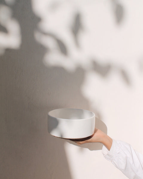 White meal bowl in a hand