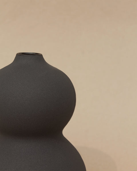 Black Sculptural Vase with Matte Finish